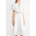 Rendas brancas de algodão de manga curta bordado verão Midi Dress Fabricação de roupas de moda por atacado das mulheres (TA0270D)